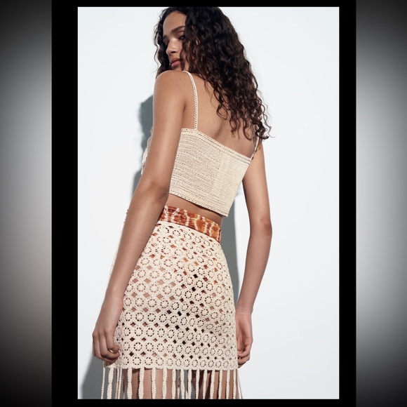 ZARA FRINGED CROCHET SKIRT - Picture 4 of 7